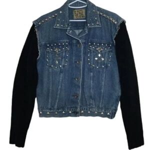Studded Denim Jacket with Black Sleeves